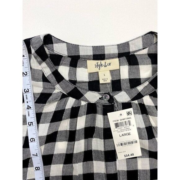 Style & CoBlack White Buffalo Plaid Shirt Metallic Threads sz Large NEW - Picture 8 of 9